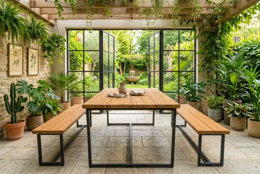 WOOD TOP METAL FRAME DINING SET - TPDNF01